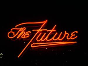 A neon sign spelling out the words The Future